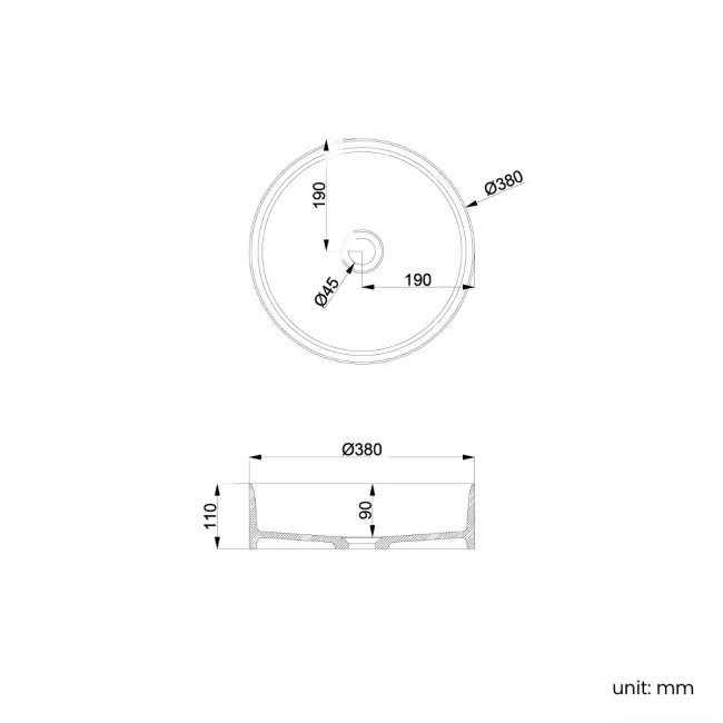Missouri Matt White Round Counter Top Stone Basin 380mm