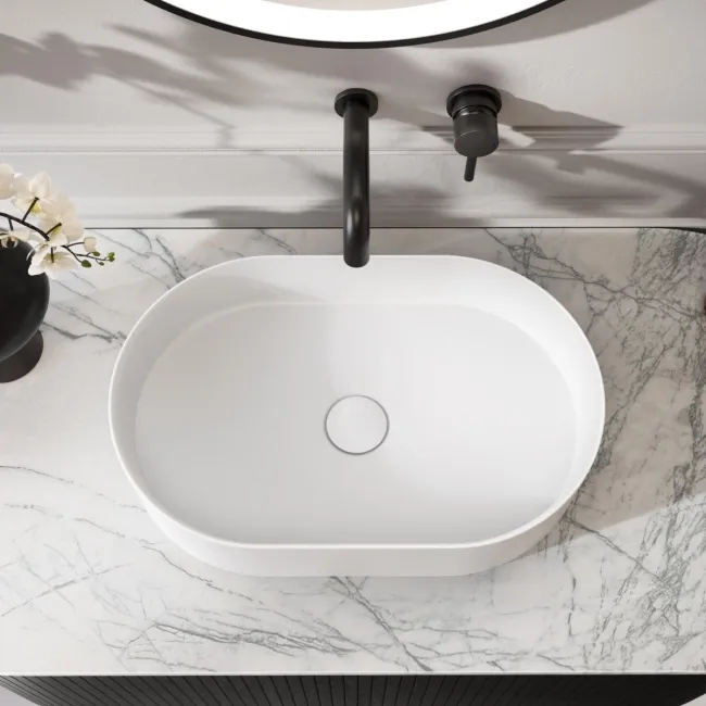 Missouri Matt White Pill Counter Top Stone Basin 500x320mm