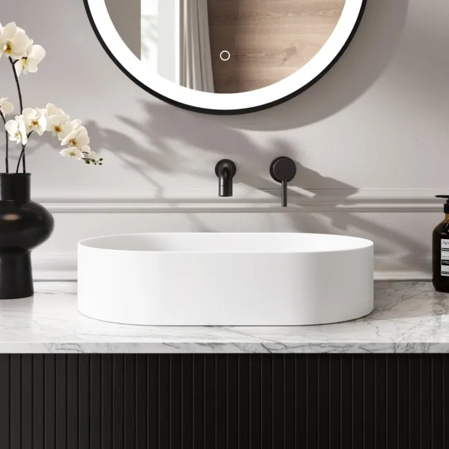 Missouri Matt White Pill Counter Top Stone Basin 500x320mm