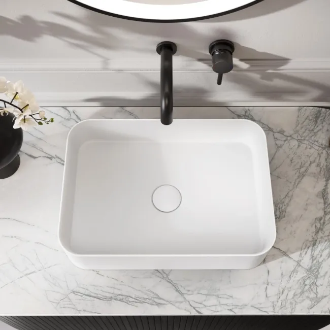 Missouri Matt White Rectangular Counter Top Stone Basin 450x320mm