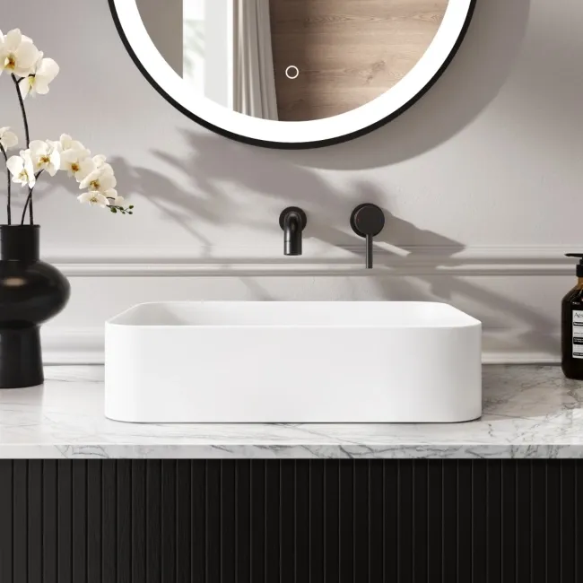 Missouri Matt White Rectangular Counter Top Stone Basin 450x320mm