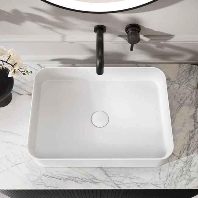 Missouri Matt White Rectangular Counter Top Stone Basin 500x360mm