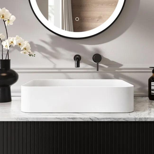 Missouri Matt White Rectangular Counter Top Stone Basin 500x360mm
