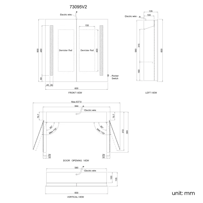 Emielia Illuminated LED Mirror Cabinet 600x600mm
