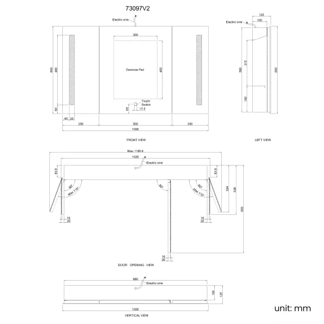 Emielia Illuminated LED Mirror Cabinet 600x1000mm