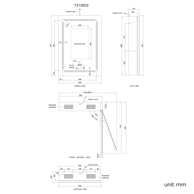 Haisley Illuminated LED Mirror Cabinet With BLUETOOTH Speaker 700x500mm