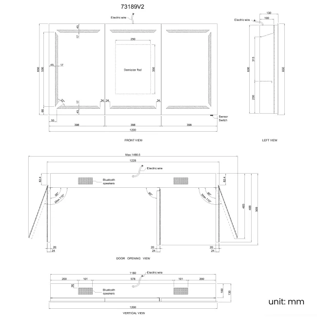 Haisley Illuminated LED Mirror Cabinet With BLUETOOTH Speaker 650x1200mm