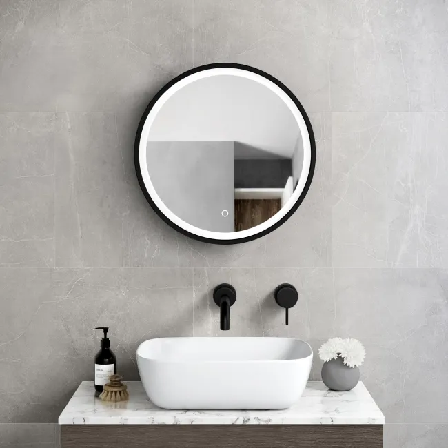 Mollie Black Framed Round Illuminated LED Mirror Cabinet 500mm