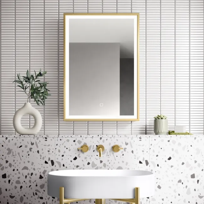Mia Matt Brass Illuminated LED Mirror Cabinet 710x500mm