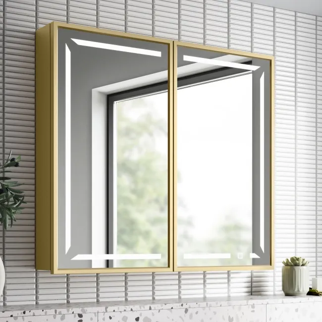 Mia Matt Brass Illuminated LED Mirror Cabinet 710x800mm