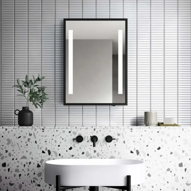 Mia Battery Powered Black Framed Illuminated LED Mirror Cabinet 610x450mm