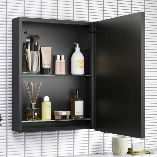 Mia Battery Powered Black Framed Illuminated LED Mirror Cabinet 610x450mm
