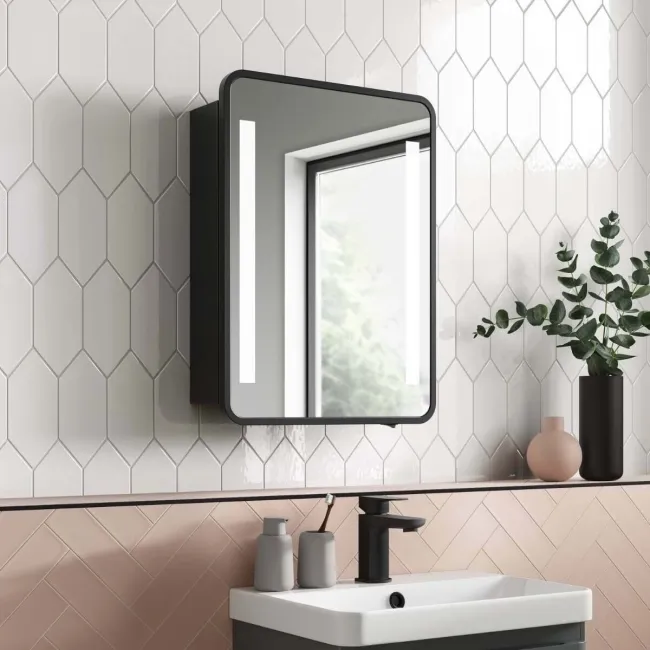 Olivia Battery Powered Black Framed Illuminated LED Mirror Cabinet 610x450mm