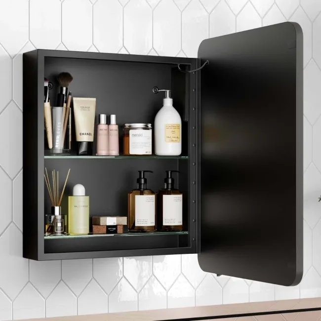 Olivia Battery Powered Black Framed Illuminated LED Mirror Cabinet 610x450mm