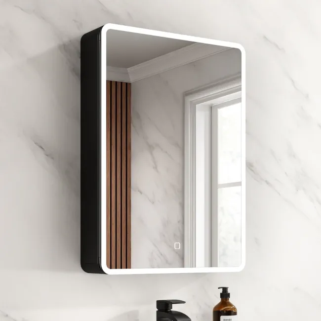 Aurora Matt Black Illuminated LED Mirror Cabinet 700x500mm