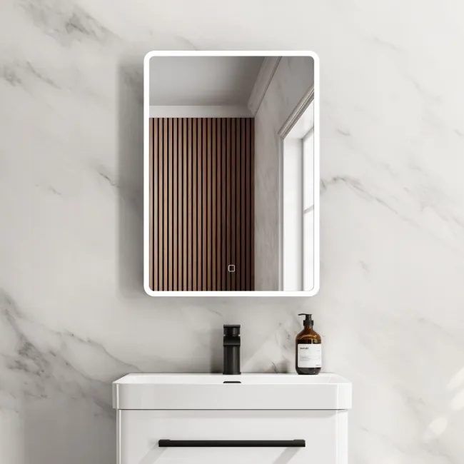 Aurora Matt Black Illuminated LED Mirror Cabinet 700x500mm