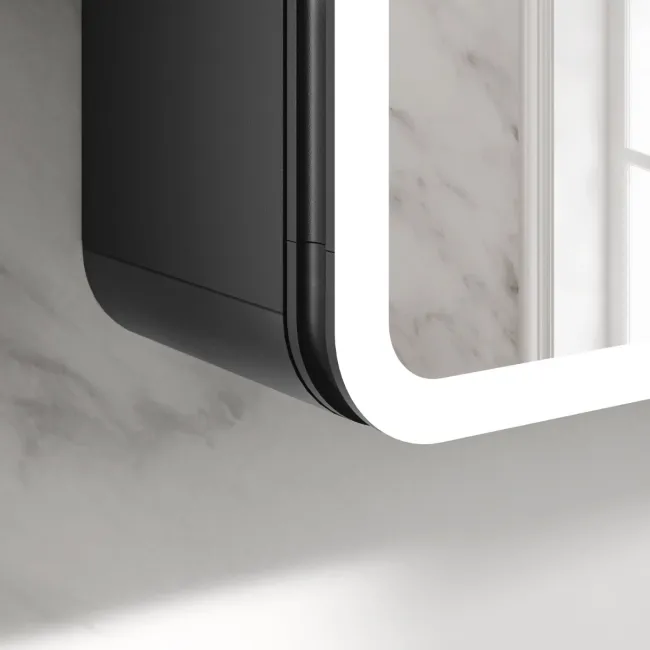 Aurora Matt Black Illuminated LED Mirror Cabinet 700x500mm