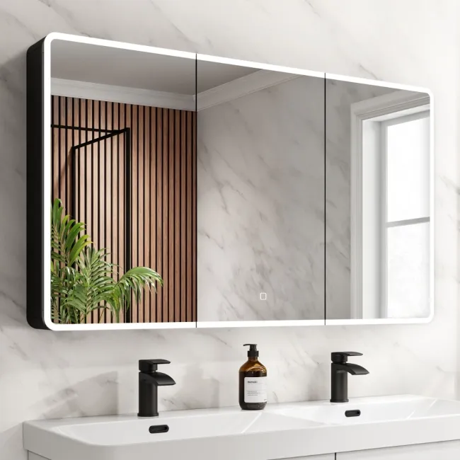Aurora Matt Black Illuminated LED Mirror Cabinet 700x1200mm