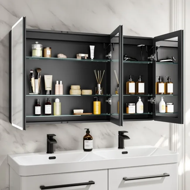 Aurora Matt Black Illuminated LED Mirror Cabinet 700x1200mm