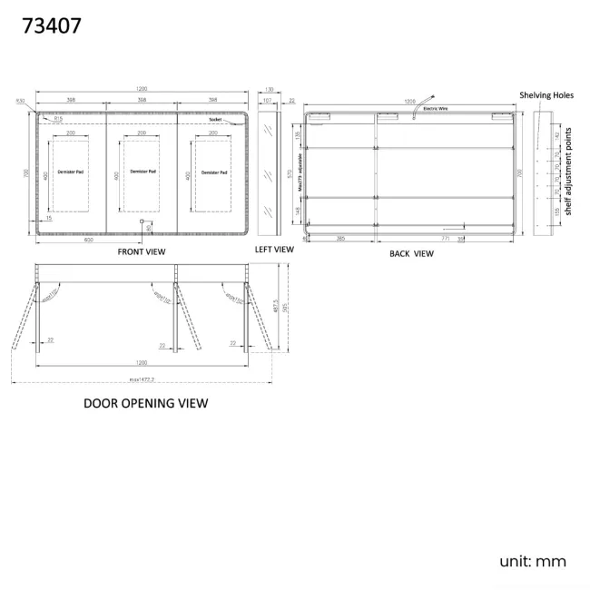 Aurora Matt Black Illuminated LED Mirror Cabinet 700x1200mm
