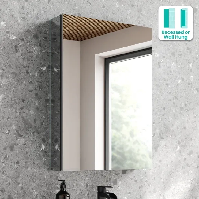 Esme Matt Black Recessed Mirror Cabinet 700x500mm