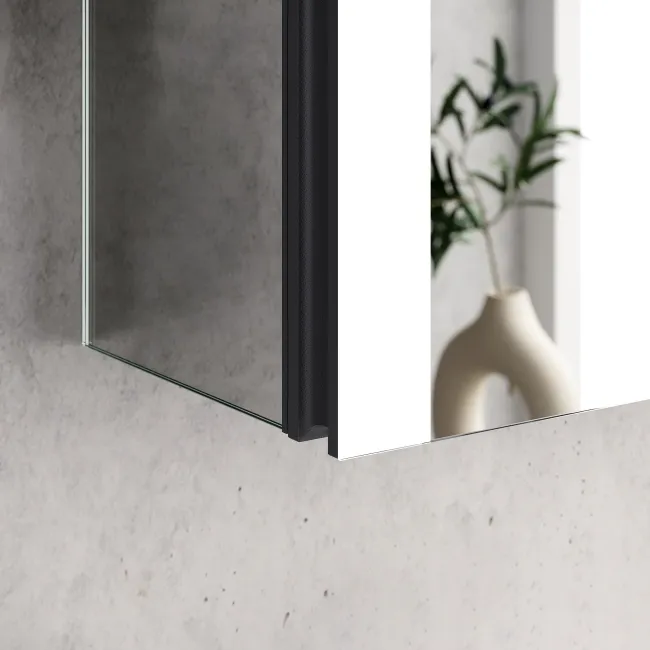 Selma Matt Black Illuminated LED Recessed Mirror Cabinet 700x600mm
