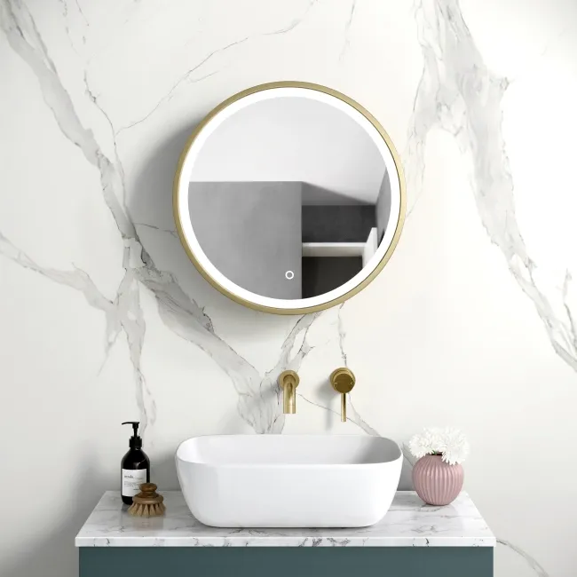 Mollie Matt Brass Round Illuminated LED Mirror Cabinet 500mm