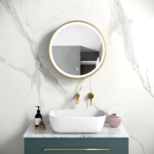 Mollie Matt Brass Round Illuminated LED Mirror Cabinet 500mm