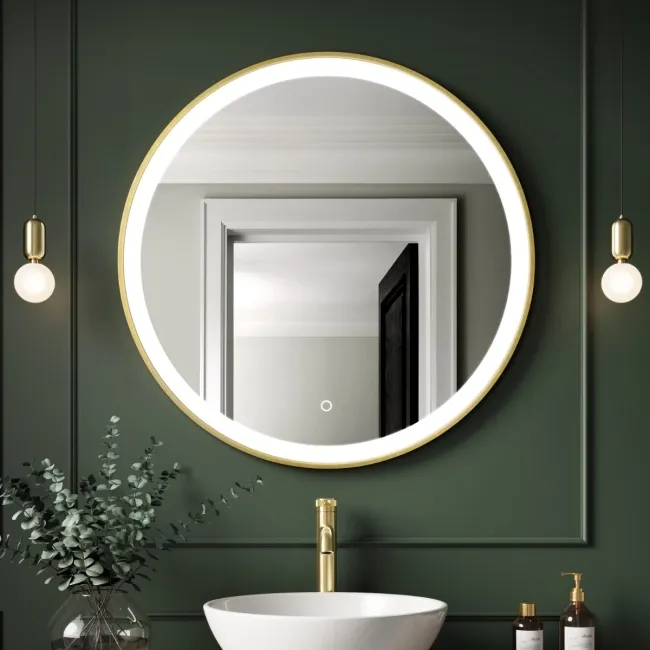 Delilah Brushed Brass Round Illuminated LED Mirror 800mm