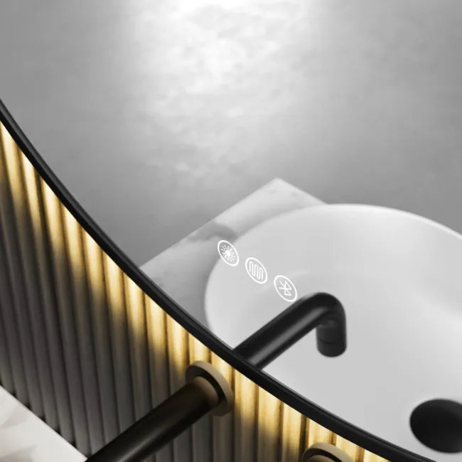 Delilah Black Framed Round Backlit LED Mirror With BLUETOOTH Speaker 800mm