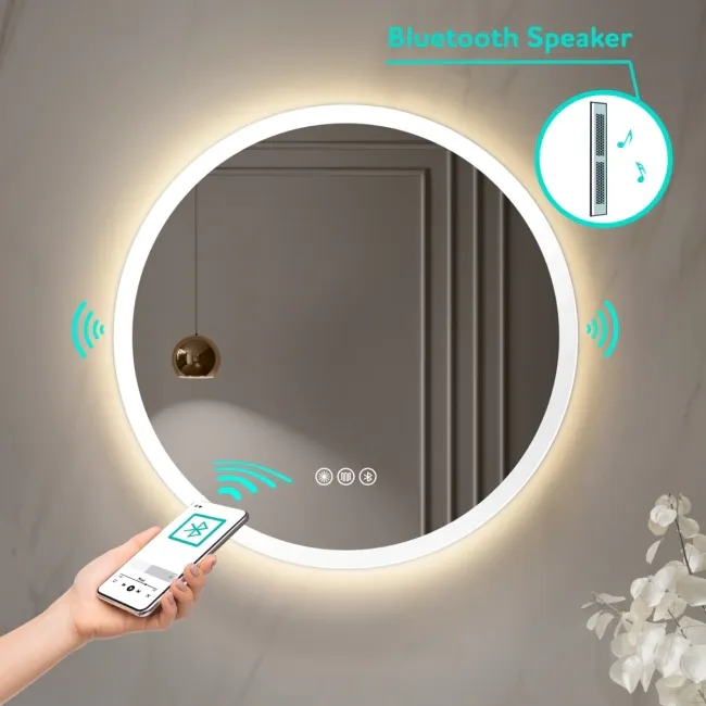 Grace Round Illuminated LED Mirror With BLUETOOTH Speaker 500mm