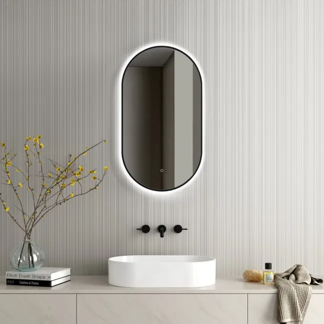Ada Pill Black Framed Backlit Illuminated LED Mirror 900x500mm