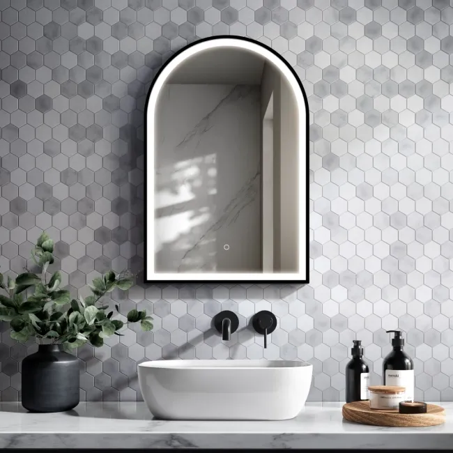 Maya Black Framed Arched Illuminated LED Mirror 750x500mm