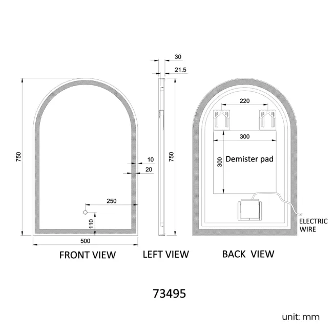 Maya Brushed Brass Arched Illuminated LED Mirror 750x500mm