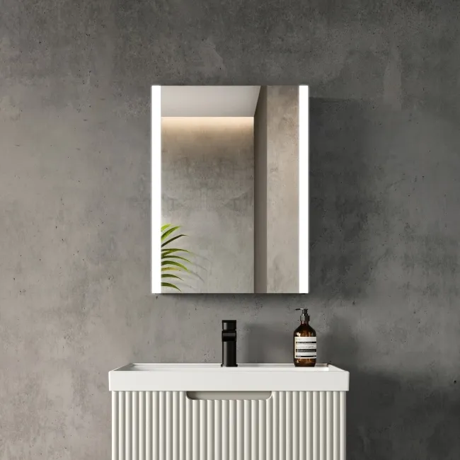 Selma Battery Powered Matt Black Illuminated LED Mirror Cabinet 600x450mm