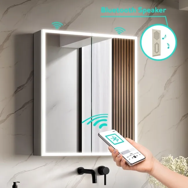 Margot Illuminated LED Mirror Cabinet With BLUETOOTH Speaker & USB Port 700x800mm