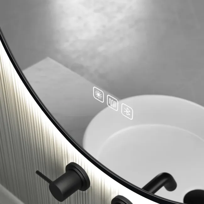 Ada Pill Black Framed Backlit Illuminated LED Mirror With BLUETOOTH Speaker 900x500mm