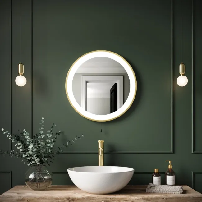 Delilah Battery Powered Brushed Brass Round Illuminated LED Mirror 500mm