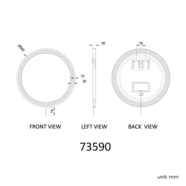 Delilah Battery Powered Brushed Brass Round Illuminated LED Mirror 500mm