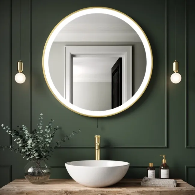 Delilah Battery Powered Brushed Brass Round Illuminated LED Mirror 800mm