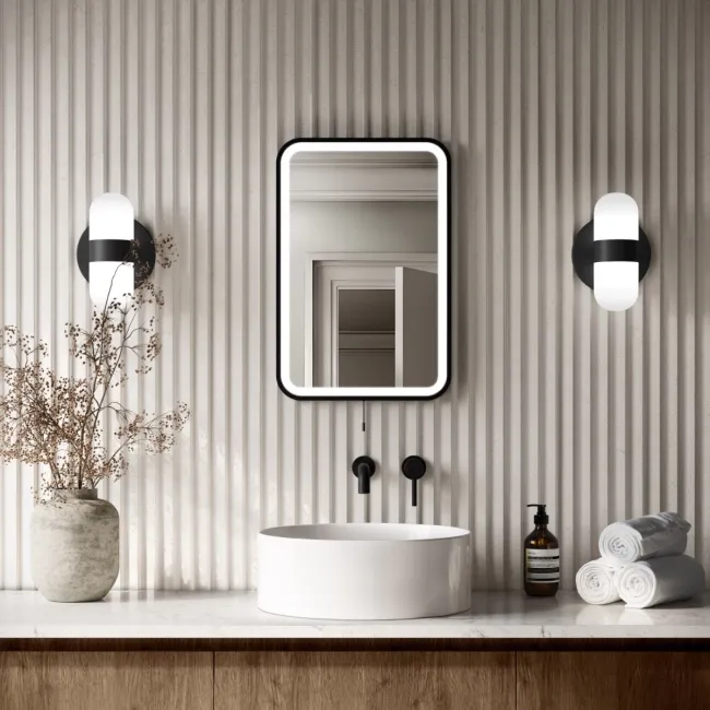 Mila Battery Powered Black Framed Illuminated LED Mirror 600x400mm