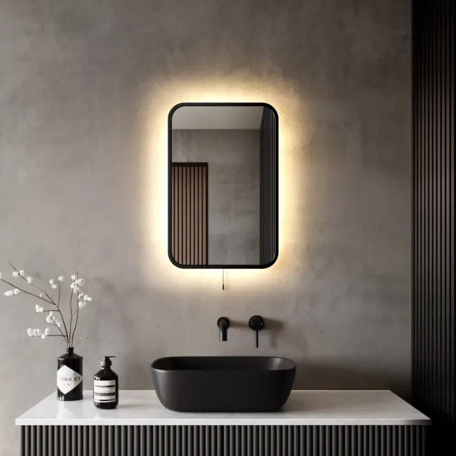 Mila Battery Powered Black Framed Backlit Illuminated LED Mirror 600x400mm