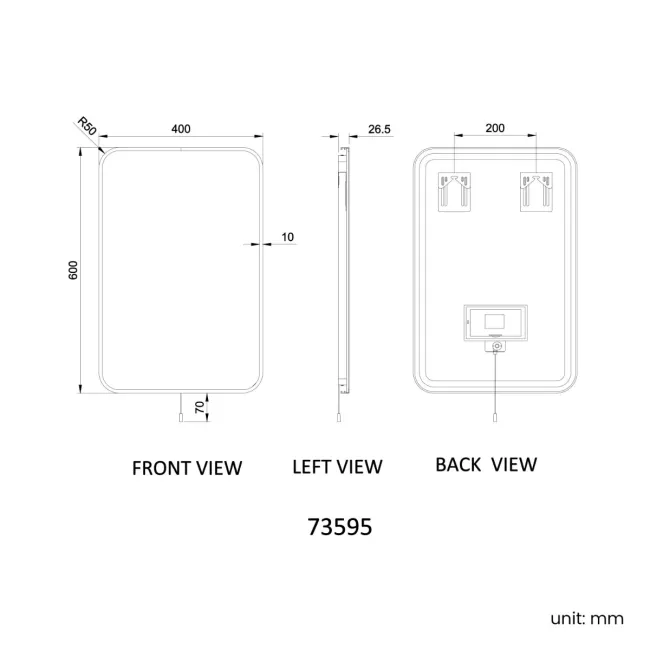 Mila Battery Powered Black Framed Backlit Illuminated LED Mirror 600x400mm