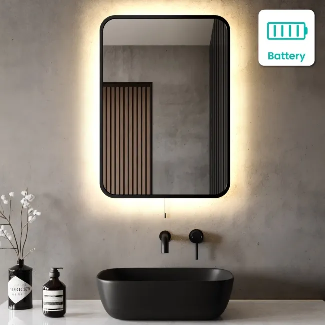 Mila Battery Powered Black Framed Backlit Illuminated LED Mirror 700x500mm