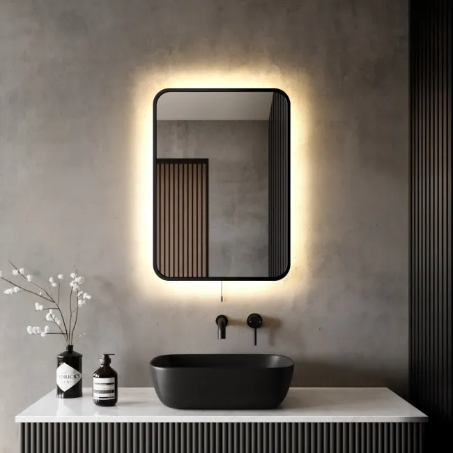 Mila Battery Powered Black Framed Backlit Illuminated LED Mirror 700x500mm