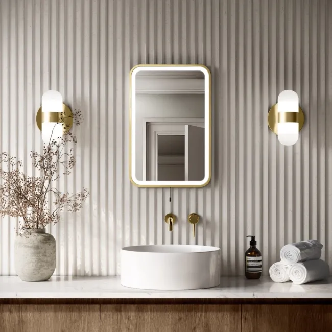 Mila Brushed Brass Battery Powered LED Mirror 600x400mm