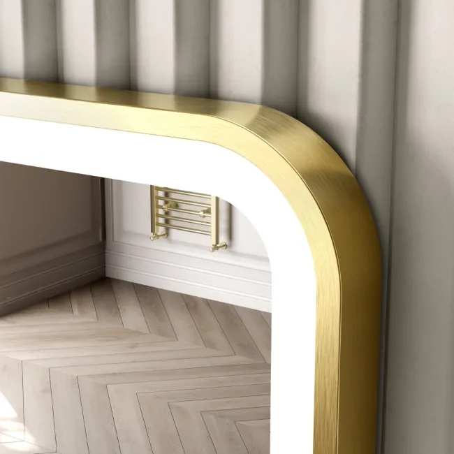 Mila Brushed Brass Battery Powered LED Mirror 600x400mm