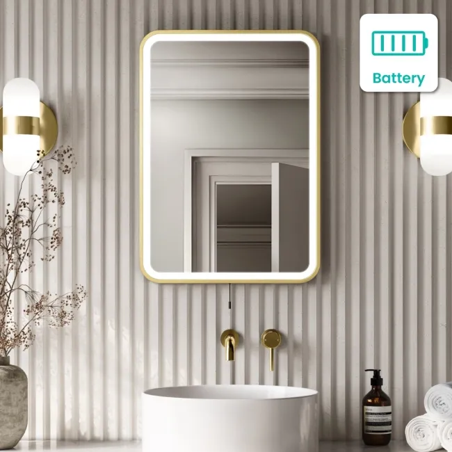 Mila Brushed Brass Battery Powered LED Mirror 700x500mm