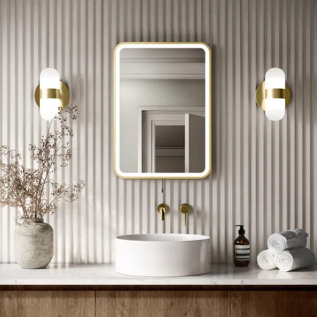 Mila Brushed Brass Battery Powered LED Mirror 700x500mm