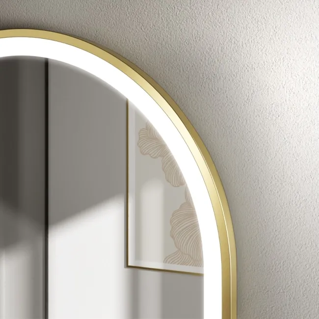 Maya Battery Powered Brushed Brass Arched LED Mirror 750x500mm